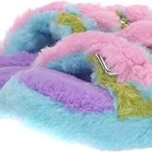 Steve Madden Kids Jaround Multi Slipper Double Buckle Plush Faux Fur Slip-On NIB